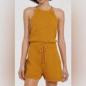 Universal Thread Crochet Knit Shortie Romper, Mustard Yellow, sz XS